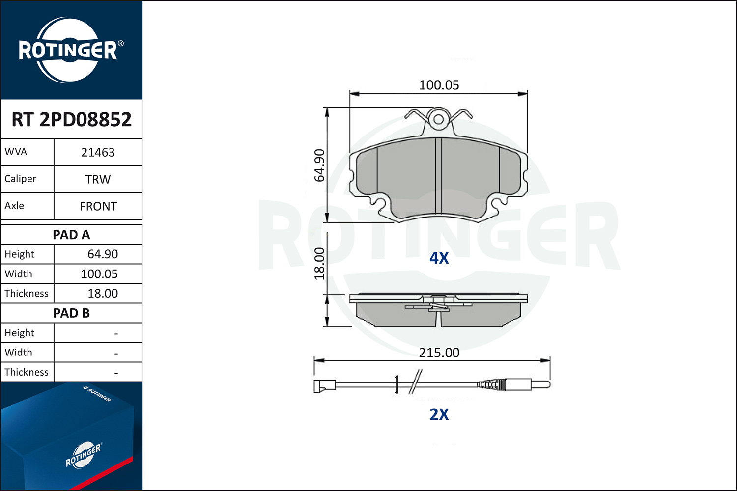 Set placute frana,frana disc RT 2PD08852 ROTINGER